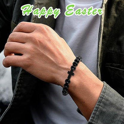 Partyprops Easter Basket Stuffers for Boys Teens Men, Black Easter Bracelet Cross Bracelet First Communion Baptism Confirmation Christian Easter Gifts for Son Daughter Teenager Girls Adults Men