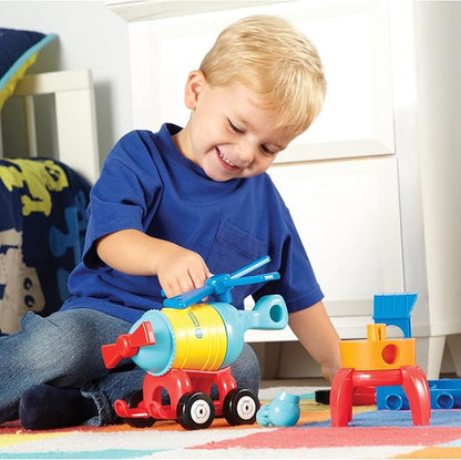 Learning Resources 1-2-3 Build It! Rocket-Train-Helicopter, Toddler Building Toy, 17 Pieces, Ages 2+, Multicolor, LER2859