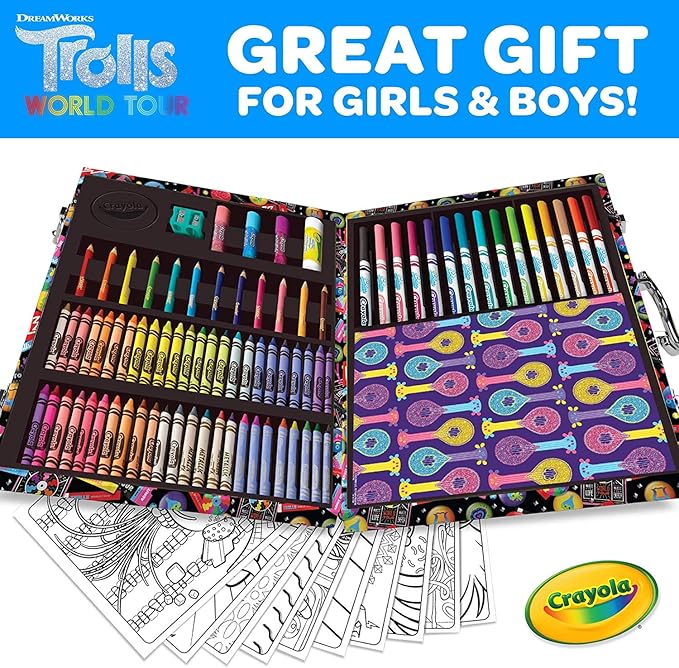 Crayola Trolls World Tour Inspiration Art Case, Over 110 Pieces, Art Set, Gifts for Kids, Age 5, 6, 7, 8