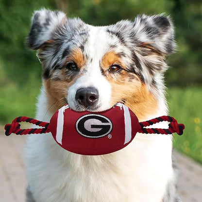 Pets First NCAA Georgia Bulldogs Football Dog Toy, Tough Quality Nylon Materials, Strong Pull Ropes, Inner Squeaker, Collegiate Team Color
