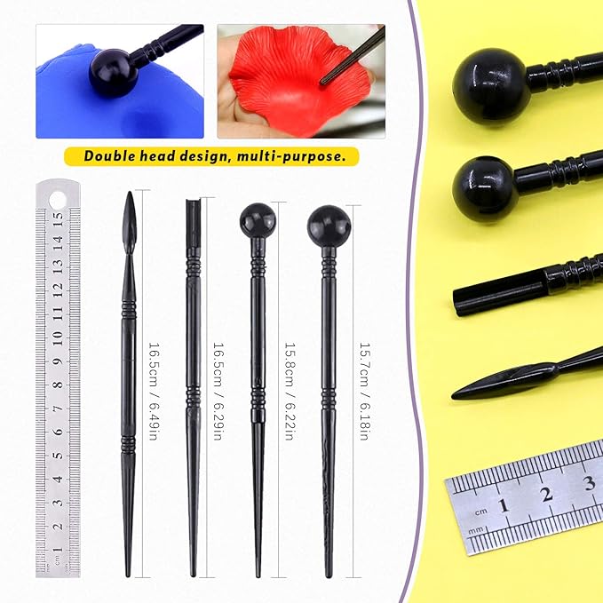 Swpeet 19Pcs Modeling Clay Sculpting Tools Kits, Ball Stylus Tool, Pottery Tools, Plastic Clay Tools, Sculpting Kit for Making Modeling Clay Cake Fondant Decoration, Clay, Ceramics