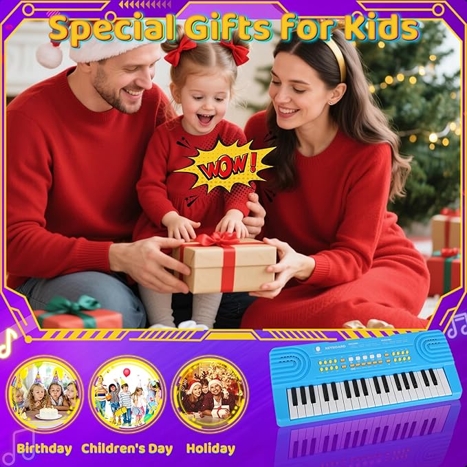 Upgraded 37 Key Keyboard Piano Kids Toy for Toddlers Electric Pianos with Microphone Music Toys for 3 4 5 6 7 Year Old Girls Boys Birthday Gifts (Blue)