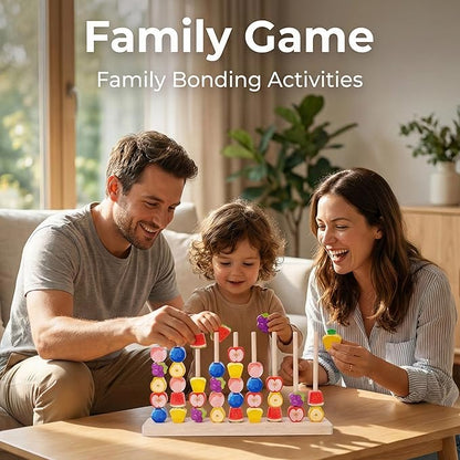 Wooden Fruit Sorting Stacking Toys for Toddlers - Montessori Logic Puzzle Game, Color Matching & Fine Motor Skills Educational Learning Gift for 3 4 5 Year Old Kids, Brain Teaser with Fruit Blocks
