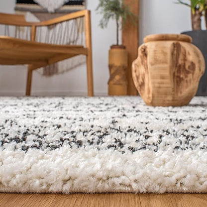 SAFAVIEH Arizona Shag Collection Runner Rug - 2'3" x 10', Ivory & Black, Moroccan Design, Non-Shedding & Easy Care, 1.6-inch Thick Ideal for High Traffic Areas in Living Room, Bedroom (ASG741Z)