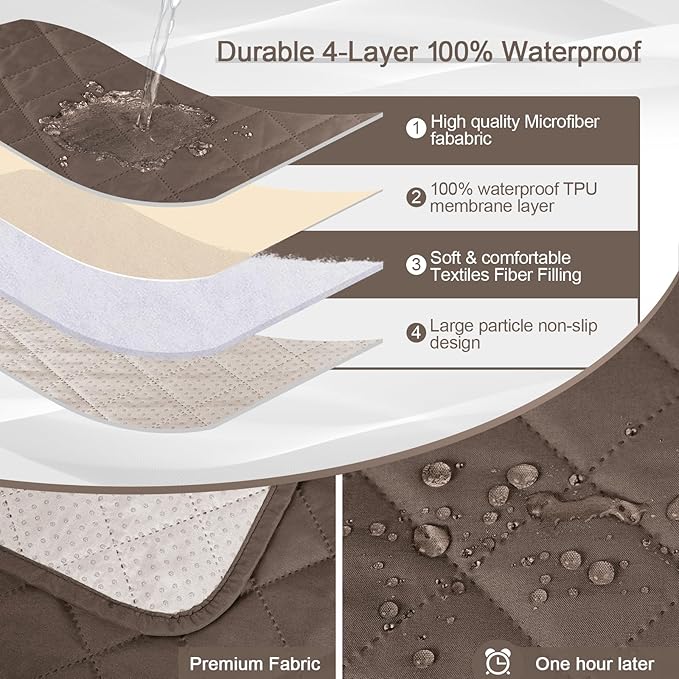 KinCam100% Waterproof Recliner Sofa Cover with Console, Non-Slip Recliner Couch Covers for 3 Seat, Reclining Sofa Cover Furniture Protector with Elastic Straps for Kids, Pets, Brown