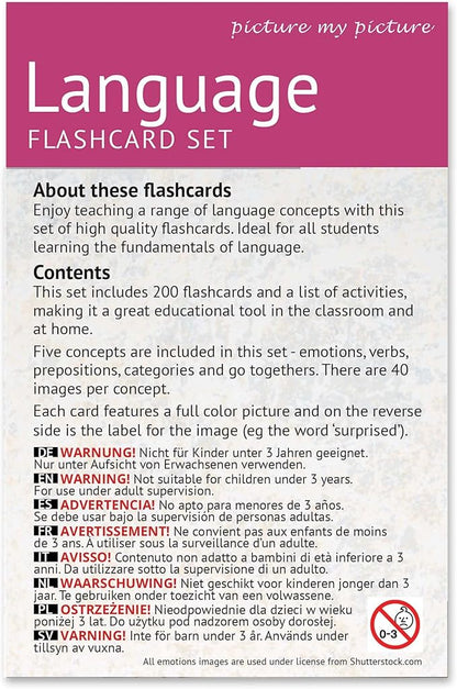 Language Flash Cards Set: Feelings and Emotions, Prepositions, Verbs, Categories & Go Togethers | Vocabulary Builder | Speech Therapy Materials | Autism Learning Materials | ESL Teaching Materials