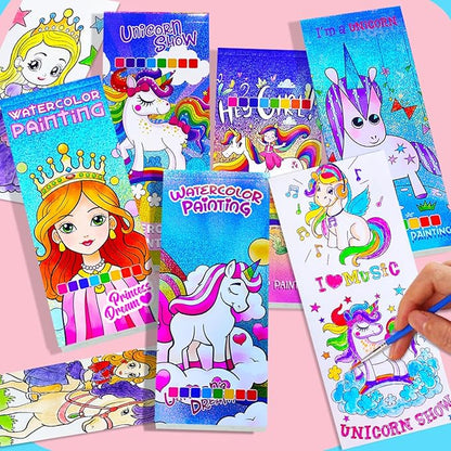 BAOXUE 5PCS Water Color Paint Sets for Kids, Pocket Watercolor Painting coloring Book, Paint With Water Books for Kids Ages 4-8, Art Craft Set for Girls Boys Drawing with Brush