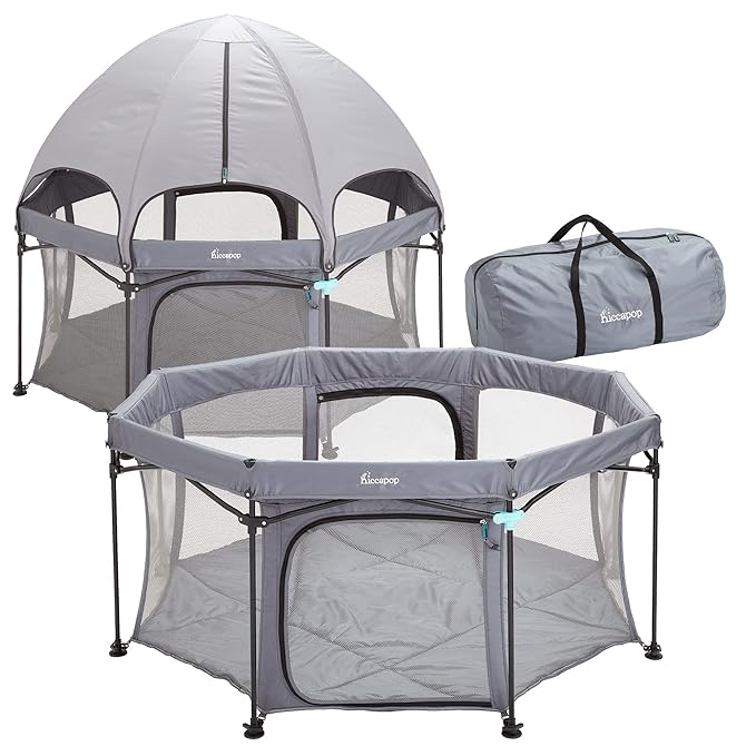 hiccapop XL 69” Deluxe Outdoor Baby Playpen with Canopy for Babies and Toddlers with Dome, Sun-Shades, Padded Floor | Pop Up Playpen for Beach or Home, Portable