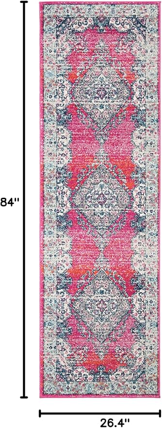 SAFAVIEH Evoke Collection 2'2" x 7' Fuchsia / Navy EVK250R Oriental Medallion Distressed Non-Shedding Living Room Entryway Foyer Hallway Bedroom Runner Rug
