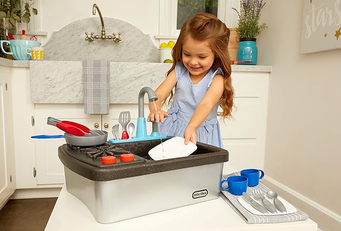 Little Tikes First Sink & Stove Realistic Pretend Play Kitchen Appliance for Kids, Includes 13 Cooking Accessories, Ages 3+ Multi-Color