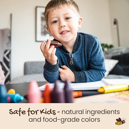 Honeysticks 100% Pure Beeswax Crayons (12 Pack) - Non-Toxic Crayons, Safe for Babies and Toddlers, For 1 Year Plus, Handmade in New Zealand with Natural Beeswax and Food-Grade Colors, Eco-Friendly.