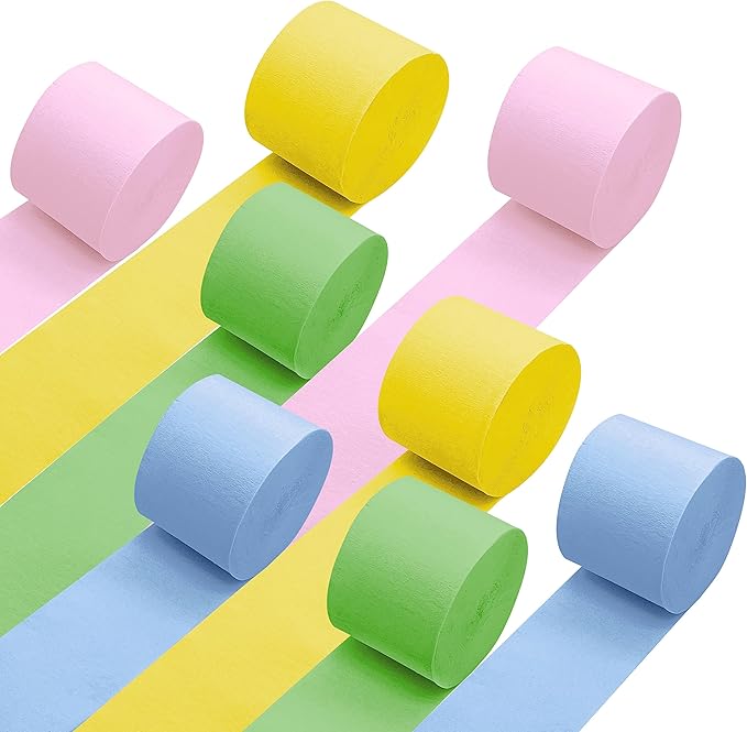 8 Rolls Crepe Paper Streamers Easter Decorations Pink Blue Green Yellow Craft Birthday Party Streamers Spring Themed Party Favors Supplies