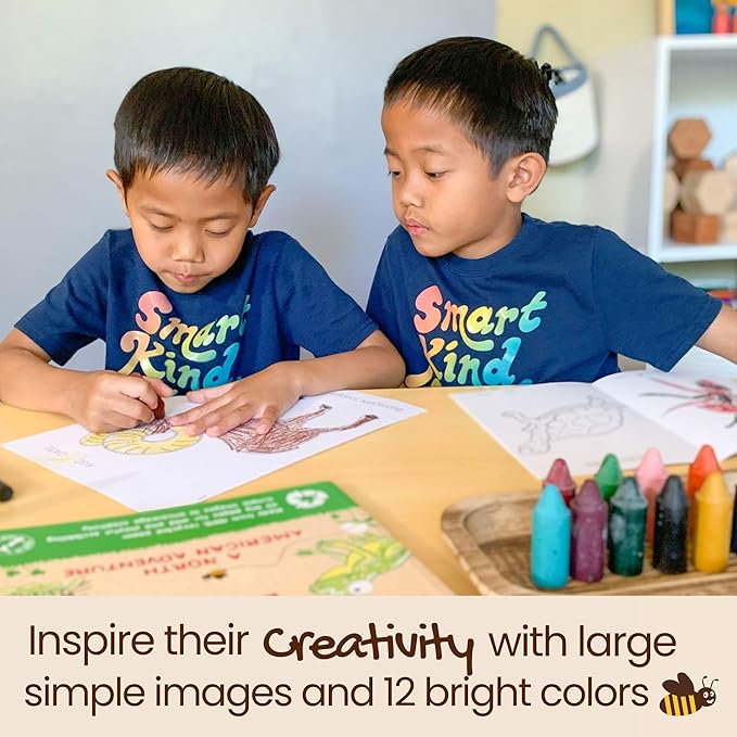Honeysticks 100% Pure Beeswax Crayons Natural, Non Toxic, Safe for Toddlers, Kids and Children, Handmade in New Zealand, For 1 Year Plus (12 Pack with Book) Best Gift