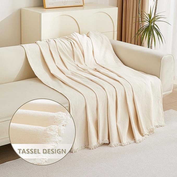 MYSKY HOME Couch Cover for Pets Beige Couch Covers for 2 Cushion Couch Sofa Couch Cover Sectional L Shape Chenille Couch Cushion Covers for Pets, Throw Couch for Dogs, Kids,71" X118"