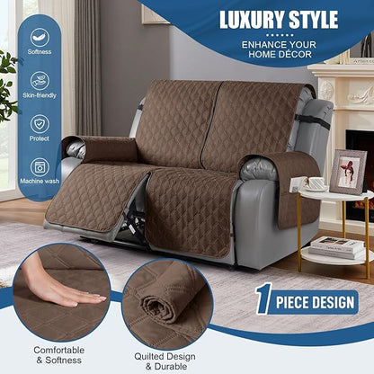 TAOCOCO 100% Waterproof Recliner Covers, Recliner Sofa Covers with Leg Straps, Reversible Recliner Couch Cover for Reclining Chair, Washable Couch Protector for Pets Kids(2 Seater, Brown)