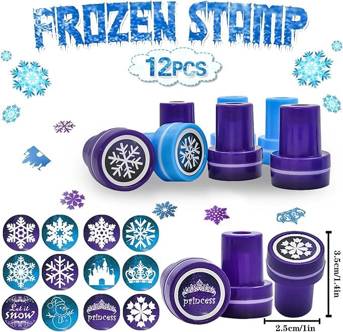 Snowflake Birthday Party Favors Supplies Kids Girl Winter Party Decorations Set Include 12 Invisible Ink Pen,12 Mini Notebook,12 Slap Bracelets,12 Silicone Keychains, 12 Stampers,1 Snowflake Sticker