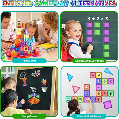Magnetic Tiles for Kids Ages 3-5 4-8 Magnet Toys for 3 4 5 6 7 8+ Year Old Boys Girls Toddlers Magnetic Building Blocks Preschool Educational STEM Learning Construction Christmas Birthday Gifts