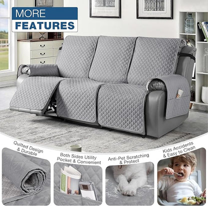 TAOCOCO Recliner Sofa Slipcover Couch Covers for 3 Cushion Couch, Pet Sofa Cover for 3 Seat Recliner Sofa, Washable Reclining Furniture Protector with Elastic Straps(3 Seater, Light Gray)