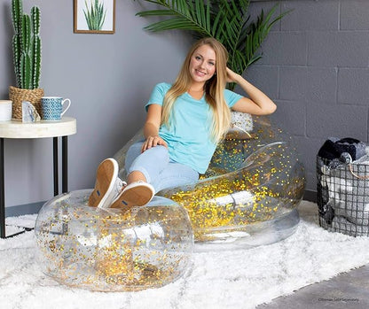 Air Candy Inflatable Glitter Chair - Filled with 6mm Holographic Color Changing Gold Glitter - Made with Strong PVC That Will Hold up to 250 lbs. Perfect for Indoor or Outdoor use!