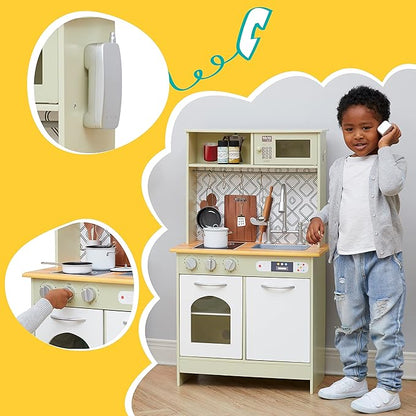 Teamson Kids - Little Chef Boston Modern Play Kitchen - Olive Green/White 22.25 x 12 x 37.5 inches