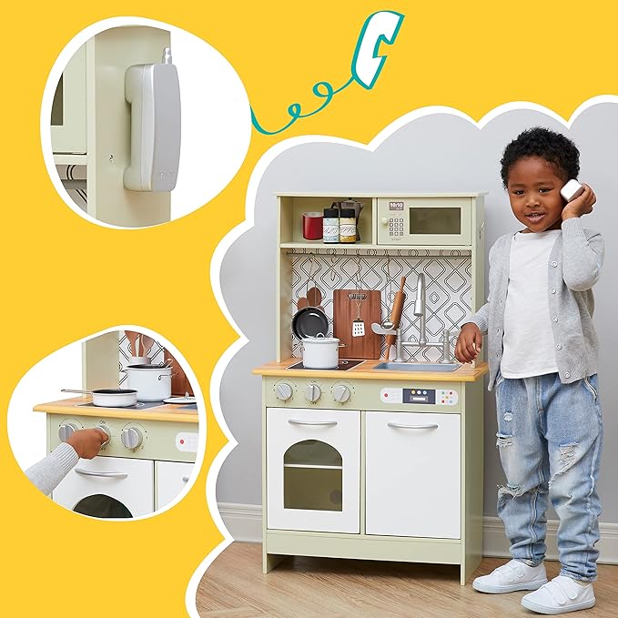 Teamson Kids - Little Chef Boston Modern Play Kitchen - Olive Green/White 22.25 x 12 x 37.5 inches
