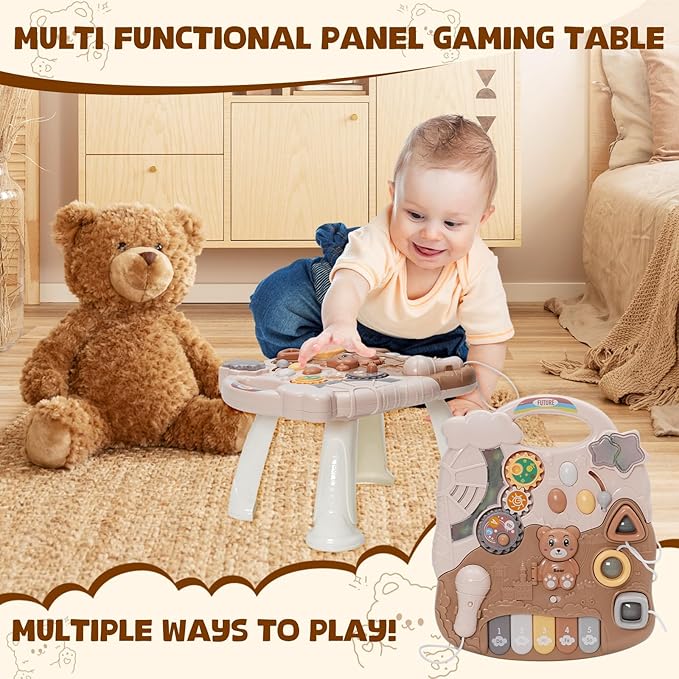 3 in 1 Baby Push Walker and Activity Center, Learning to Walk, Sit to Stand, Early Learning Push Toys with Music Piano for Infant 12 Months, Walking Toys Gift for Toddler Toddlers