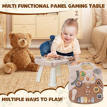 3 in 1 Baby Push Walker and Activity Center, Learning to Walk, Sit to Stand, Early Learning Push Toys with Music Piano for Infant 12 Months, Walking Toys Gift for Toddler Toddlers