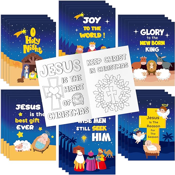 24Pcs Nativity Christmas Coloring Books - Christian Theme DIY Color-in Pages Booklet Bulk Drawing Bible Savior Religious Activity Supplies for School Classroom Rewards Holiday Gift for Kids