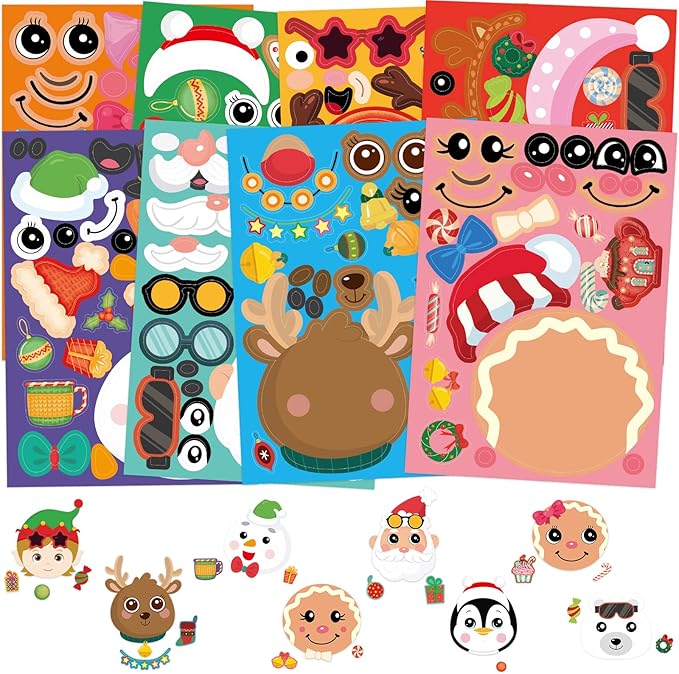 48 Pcs Make Your Own Christmas Sticker Sheets Make A Face Sticker Christmas Stickers for Kids Home Classroom Party Favor Art Craft School Rewards