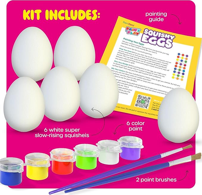 Dan&Darci Easter Egg Squishy Painting Kit - Arts & Crafts for Girls and Boys - Kids Art Activities - Craft Gift for Kid Ages 6 7 8 9 10 Year Old Girl Gifts - Decorate 6 Slow Rising Squishies