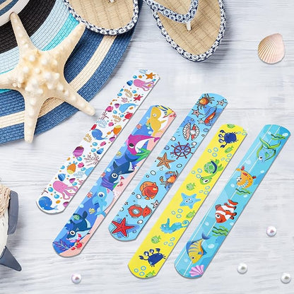 Viicoor Slap Bracelets, 50Pcs Snap Bracelet Wrisrtband for Party Favors Basket Bag Filler School Prizes Birthday Gifts Party Favors Bulk (#4-Marine Animals-50pcs)
