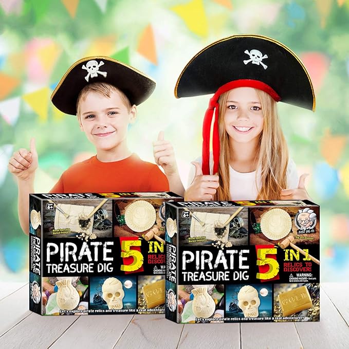 Gamerside Pirate Treasure Dig Kit Break Into 5 Bricks Treasure Hunt Pirate Kid Toys Gememstone Dig Kit Pirate Toys for Kids Birthday Gift Party Supplies Archeology Educational STEM Kit