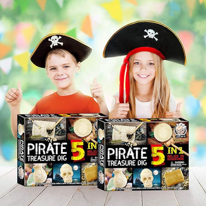 Gamerside Pirate Treasure Dig Kit Break Into 5 Bricks Treasure Hunt Pirate Kid Toys Gememstone Dig Kit Pirate Toys for Kids Birthday Gift Party Supplies Archeology Educational STEM Kit
