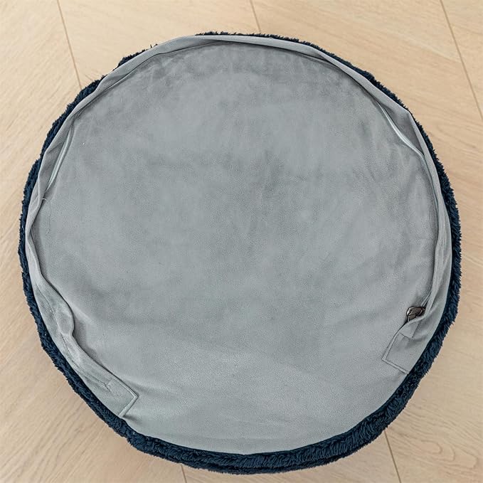 Pouf Ottoman Stuffed 20x20x12 Inches Floor Pouf Plush Fiber Ottoman Foot Rest Under Desk Foot Stool for Living Room Bedroom (Navy Blue)