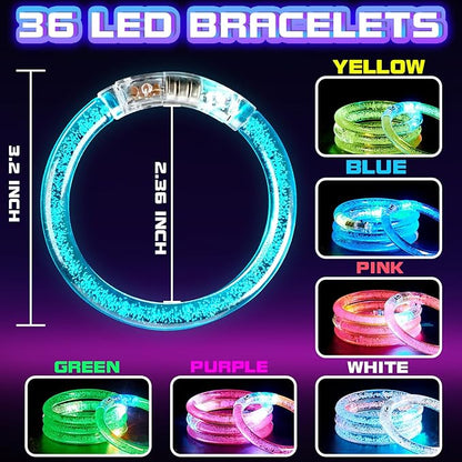 96Pcs Glow in the Dark Party Supplies for Kids & Adults, Neon Light up Glasses, Foam Glow Sticks&LED Glow Bracelets, Ideal for Birthdays Halloween Weddings Carnival, and Rave Hora Loca Party favors