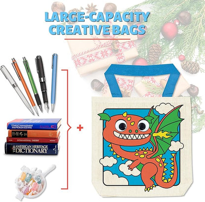 12 Pieces Kids Coloring Goodie Bags, Reusable Canvas Bag, Cute Art Party Favors, Color Your Own Bags for DIY Painting Birthday Carnival Celebration, Party Supplies Gift, Boys