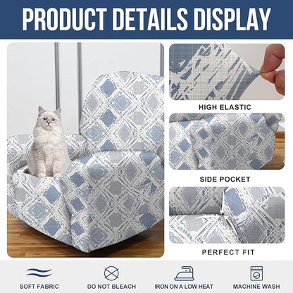 NILUOH Recliner Covers 4-Pieces Stretch Lazy Boy Recliner Chair Covers with Pocket Floral Pattern Reclining Slipcovers Soft Sofa Slipcover Furniture Protector for Pets Kids (Recliner, Pattern 55)