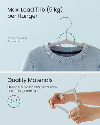 SONGMICS Baby Hangers 50 Pack, 11 x 6.9 Inches, Kids Hangers for Closet, Non-Slip Velvet Hangers, Childrens Hangers, Space-Saving Clothes Hangers, Wide Shoulder Notches, Dove Gray UCRF037G01