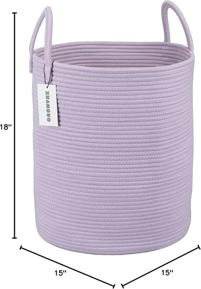 XUANGUO Rope Laundry Basket Hamper for Clothes Woven Storage Basket for Living Room Bedroom Boho Tall Rope Baskets for Blanket Toys Pillow Towels Baby Nursery Hamper Bin Large purple or lavender