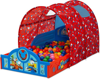 Delta Children Disney Mickey Mouse Sleep and Play Toddler Bed with Tent, Blue/Red