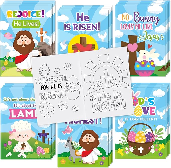 Dvbonike 24Pcs Easter Religious Coloring Books - Christian DIY Color-in Pages Booklet Bulk Drawing Easter Theme Activity Party Supplies for School Classroom Rewards Holiday Artwork Gift