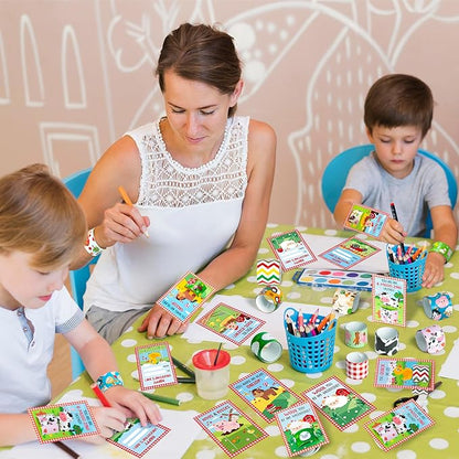 Haooryx Valentine's Exchange Gifts Bulk - 28 Pack Valentine's Day Farm Animal Slap Bracelets Inspired Greeting Cards Student Prize Activity Farmland Classroom School Kids' Multi-Item Party Favor Packs