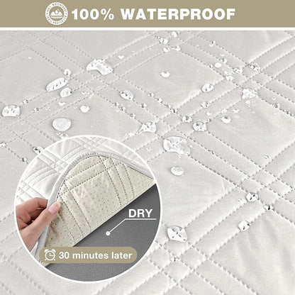 TAOCOCO 100% Waterproof Recliner Sofa Cover, Non Slip Split Couch Covers for Reclining Couches with Elastic Straps, Washable Reclining Sofa Cover Furniture Protector for Kids Pets(3 Seater, Off White)