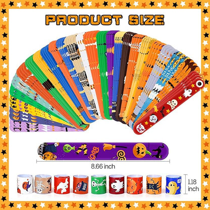 Halloween Slap Bracelets for Kids, 100 Halloween Bracelet Toys Bulk For Kids Girls Boys, Trick or Treat Party Favors, Classroom Prizes, Exchanging Gifts, Halloween Party Gift Treat Bag Filler Supply