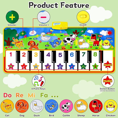 Piano Mat - 53" x 23" Musical Mat 8 Animals Sounds Dance Mat for Kids Touch Play Dancing Mat Toy Gifts for 1 2 3 4 5 6 Year Old Girls Boys