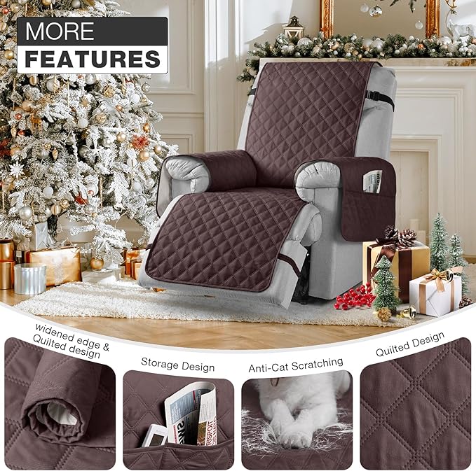 TAOCOCO Non-Slip Recliner Chair Cover Sofa Slipcover, Pet Cover for Small Recliner Chair with Elastic Straps, Washable Reclining Chair Cover Recliner Furniture Protector (23'' Small, Coffee)