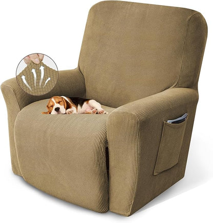 KEKUOU Recliner Chair Covers Lazy Boy Recliner Covers Stretch Couch Cover Slipcovers 1 Piece Furniture Protector with Elastic Bottom for Dog,Kids.(Recliner, Tan)