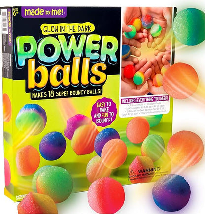 Made By Me Glow The Dark Powerballs by Horizon Group USA, DIY STEM Kit. Make 18 Bouncy Crystal Power Balls, Molds and Instructions Included,Multicolored