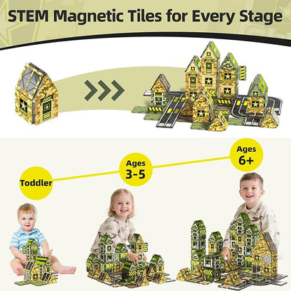 GobiDex Magnetic Tiles Army Toys, Military Magnetic Building Blocks for Kids 3-5 4-8 Girls Boys Toys Age 4-6 6-8, STEM Sensory Army Men Toddler Birthday Gifts for 3+ Year Old Kids Toy