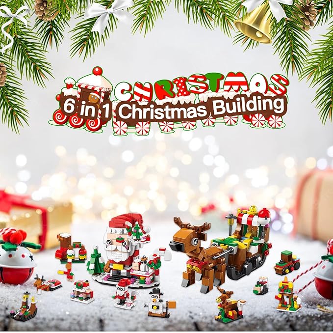 Calendar 2024 Christmas Building Blocks Set, 6 IN 1 Christmas Toys, Building Blocks Toys Holiday Countdown Calendars, Ideas Gift for for Teens Boys Girls 6-12 Year (Small Santa)